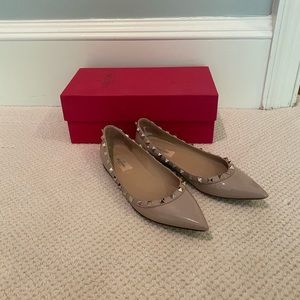 Valentino Rockstud Patent Leather Flats Nude 37.5